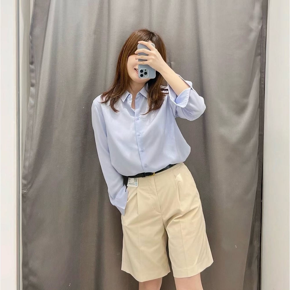 NWOT Uniqlo Rayon Long-sleeve Blouse Size S